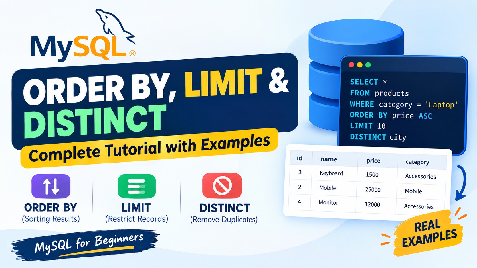 MySQL ORDER BY, LIMIT & DISTINCT: Complete Tutorial with Examples